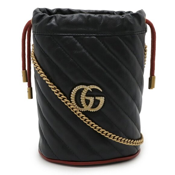 GUCCI Black Leather GG Marmont Shoulder Bag - Picture 1 of 7